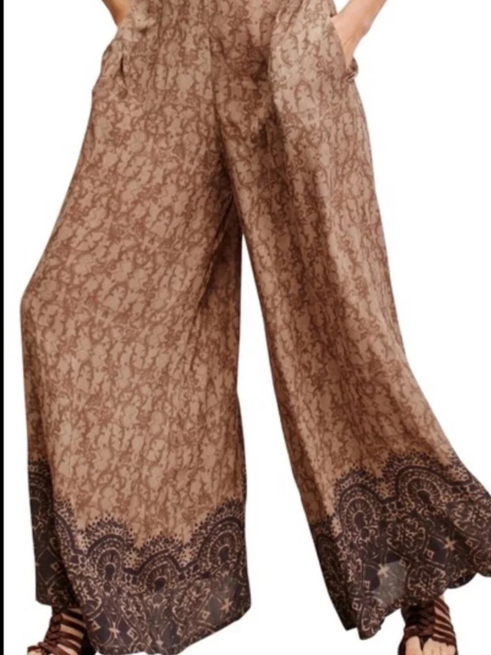 Brown Patterned Jumpsuit Pants with Boho Vibe and Side Cut Outs - Picture 11 of 11